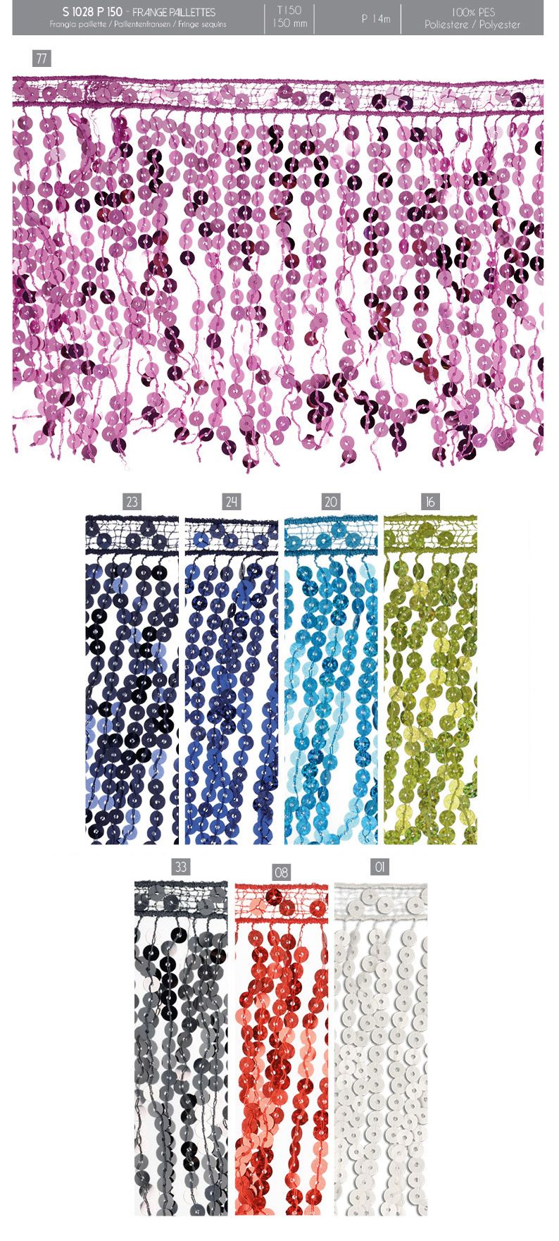01028 Sequin Fringe, 150mm