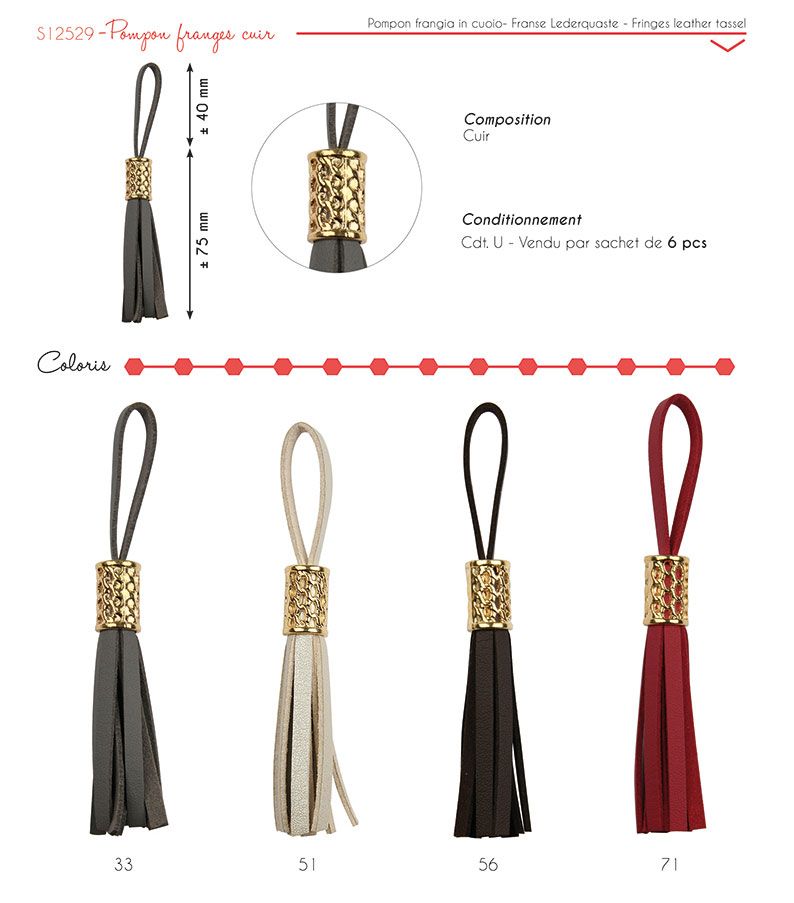 12529 Leather Tassel with Gold Top