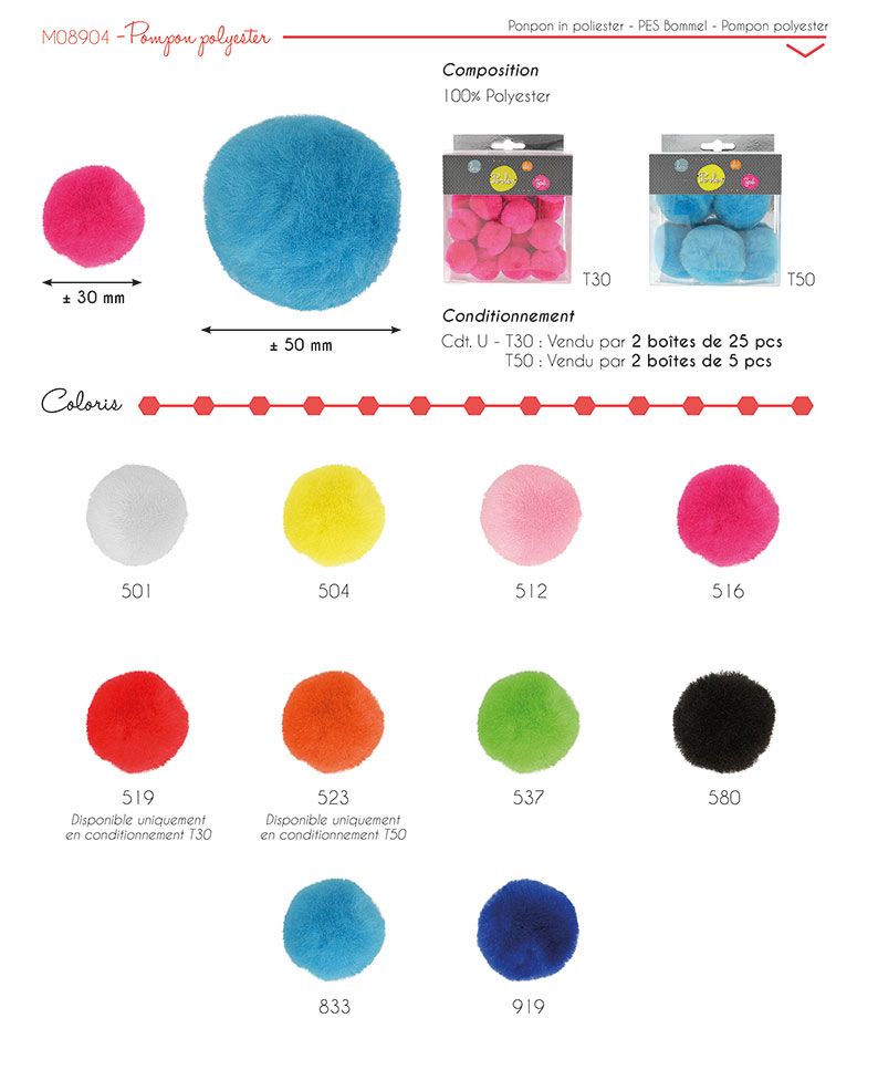 M08904 100% Polyester Pompon, Boxed