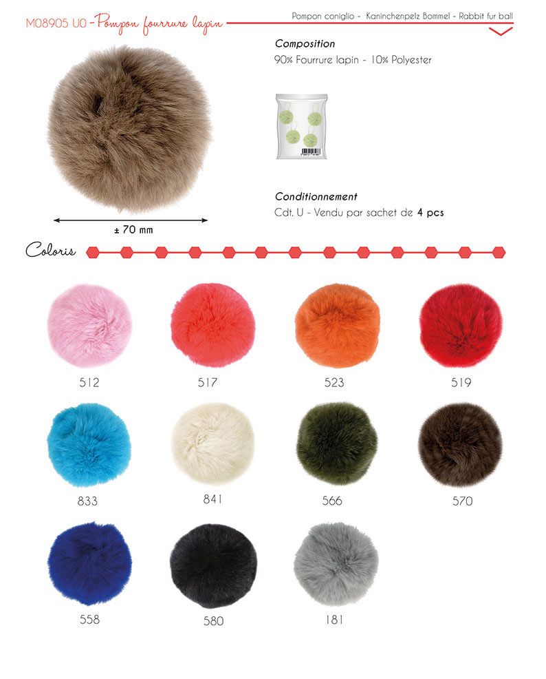 M08905 Fur Pompom, 7cm & 11cm