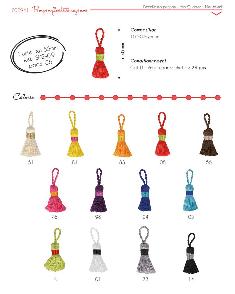 02941 Rayon Mini Tassel, 2.5cm