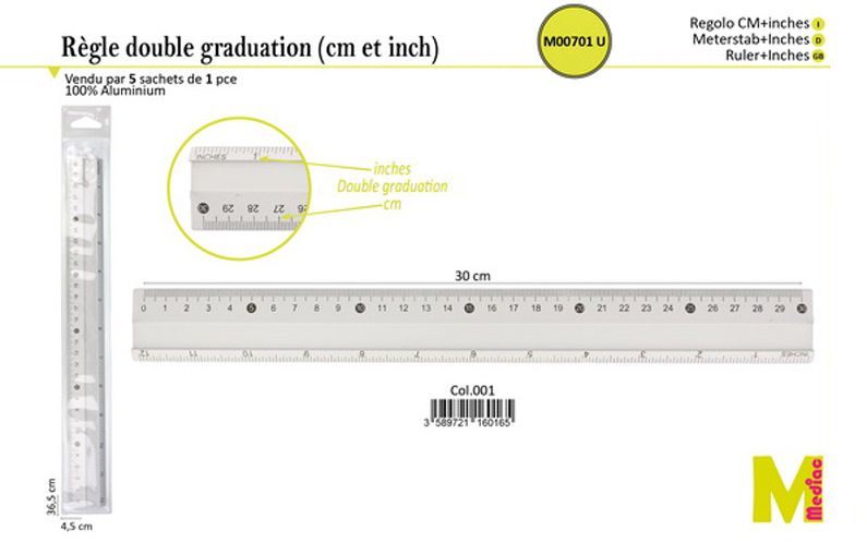 M00701 Metric & Standard Ruler, Aluminum
