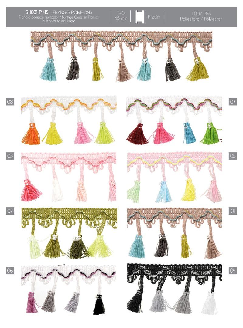 01031 Multicolor Fringe Pom-Poms, 45mm