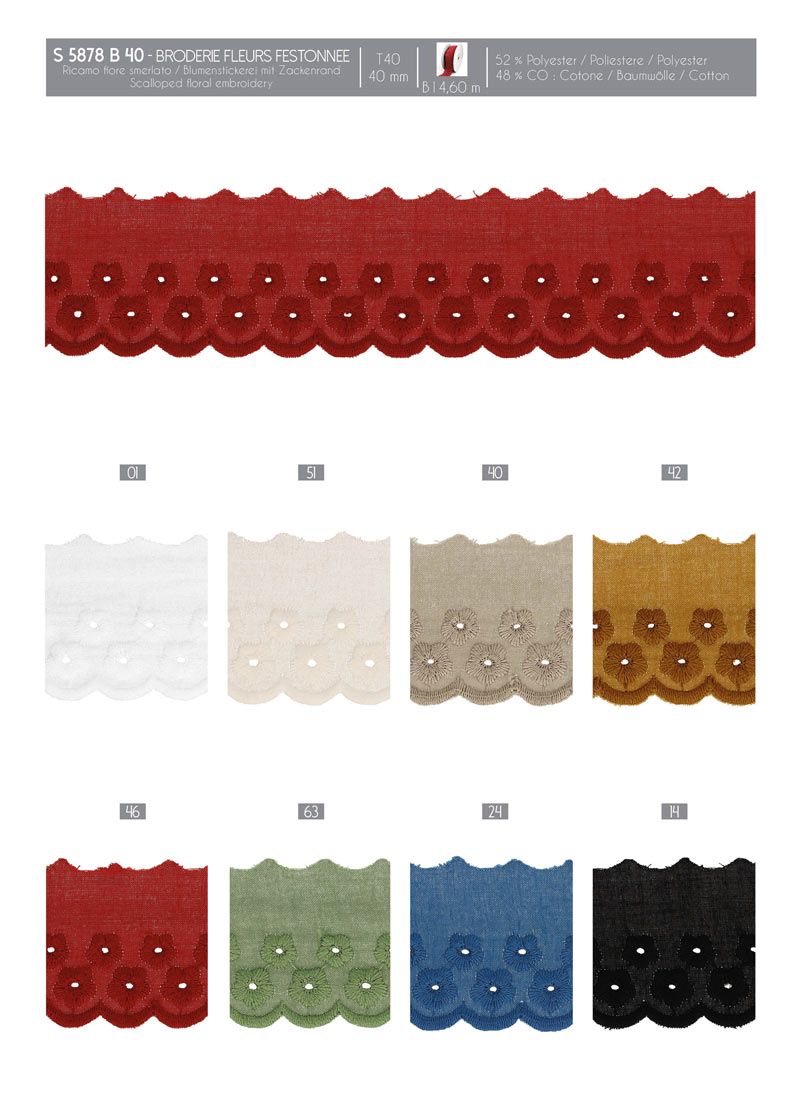 05878 Scalloped Eyelet Lace with Floral Design, 40mm