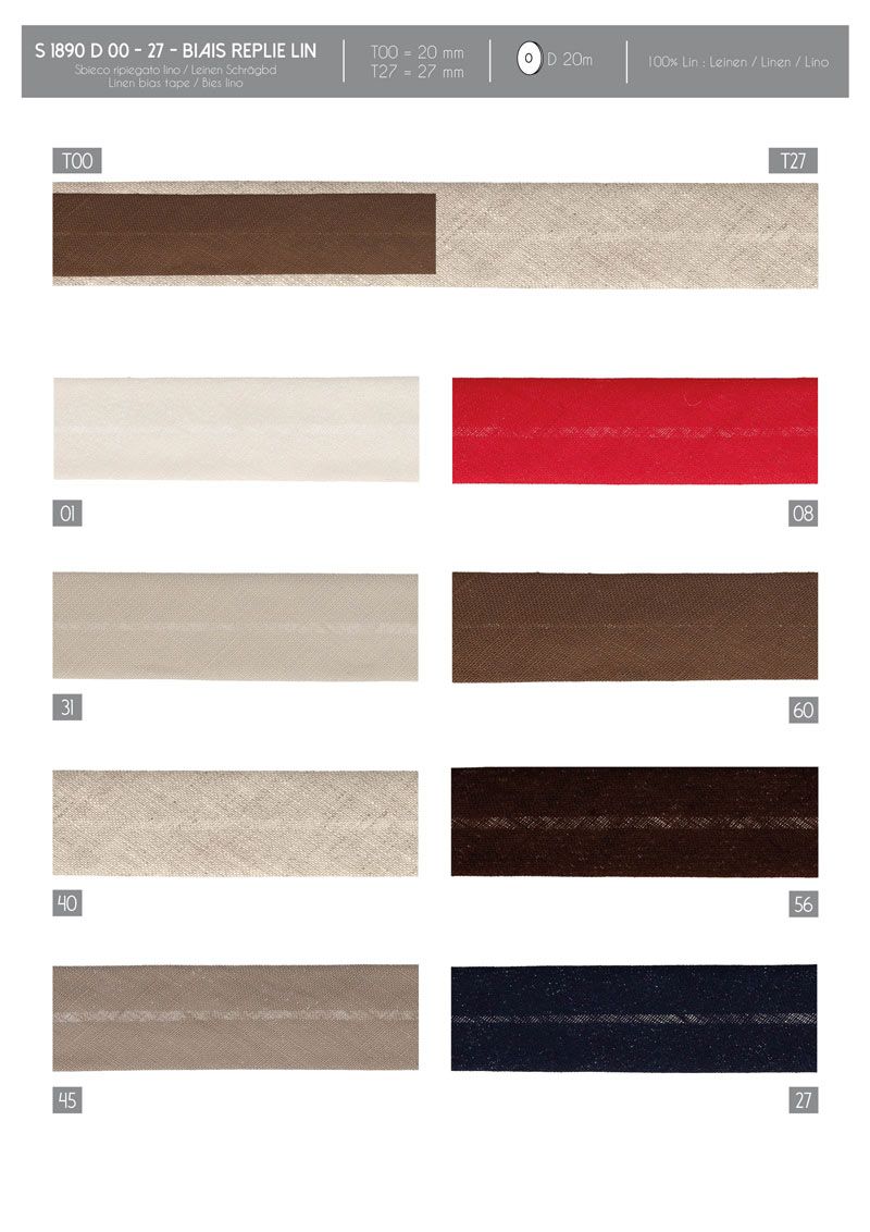 01890 Bias 100% Linen, 20mm & 27mm