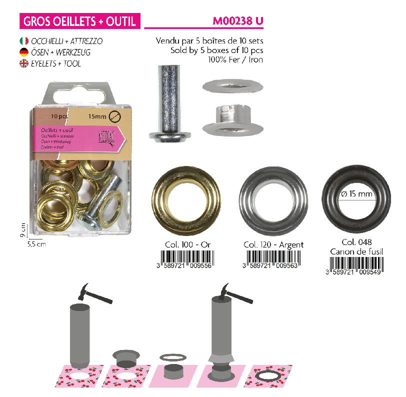 M00238 15mm Metal Grommet Set w/ Tool