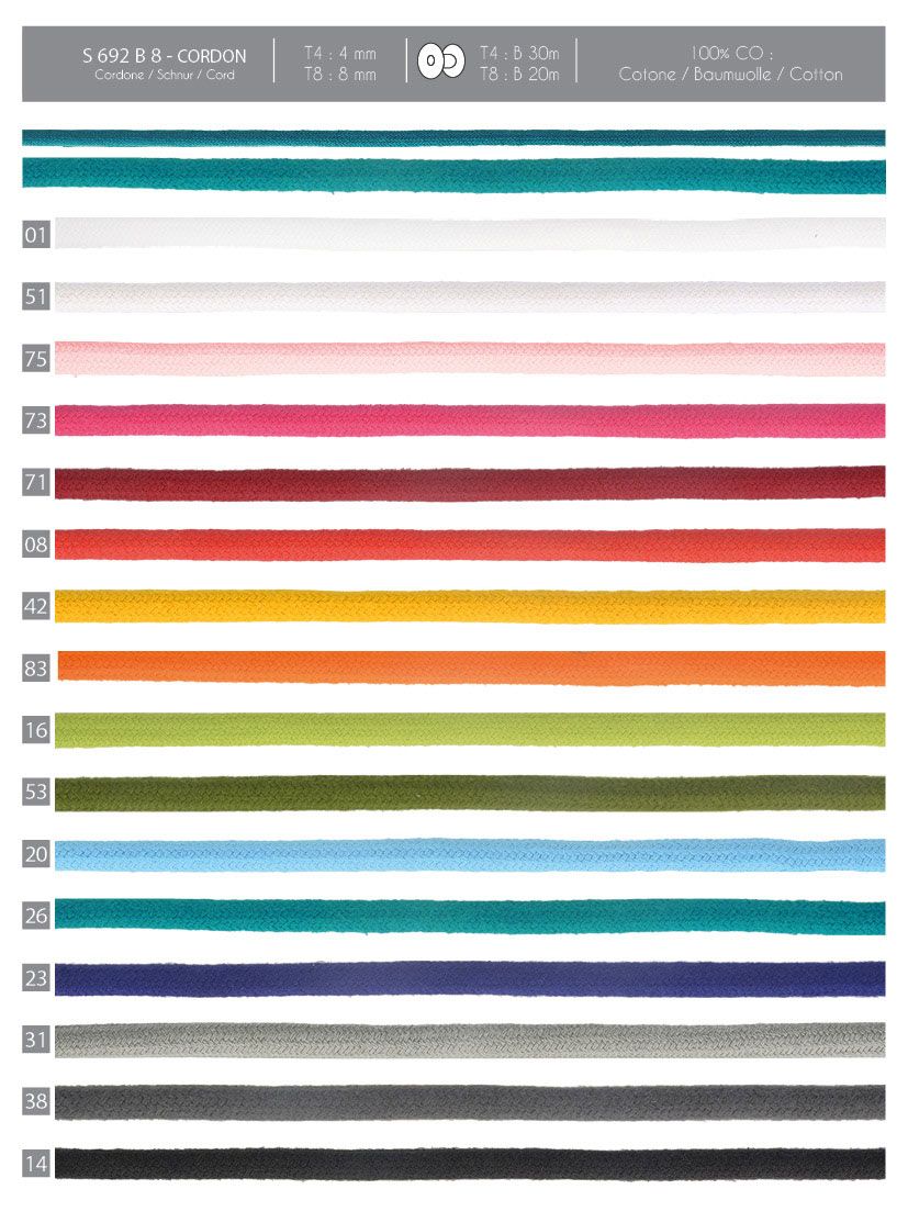 00692 Cotton Cord, 4mm & 8mm