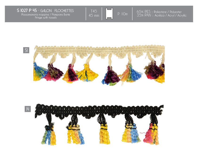 01027 Multicolor Tassel Fringe, 45mm