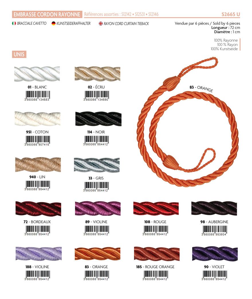 02665 Cord Tieback, 72cm