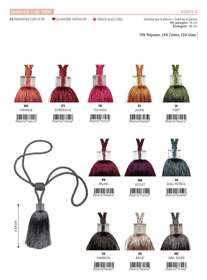 12072 Tassel Tieback w/Glass Cube Accent