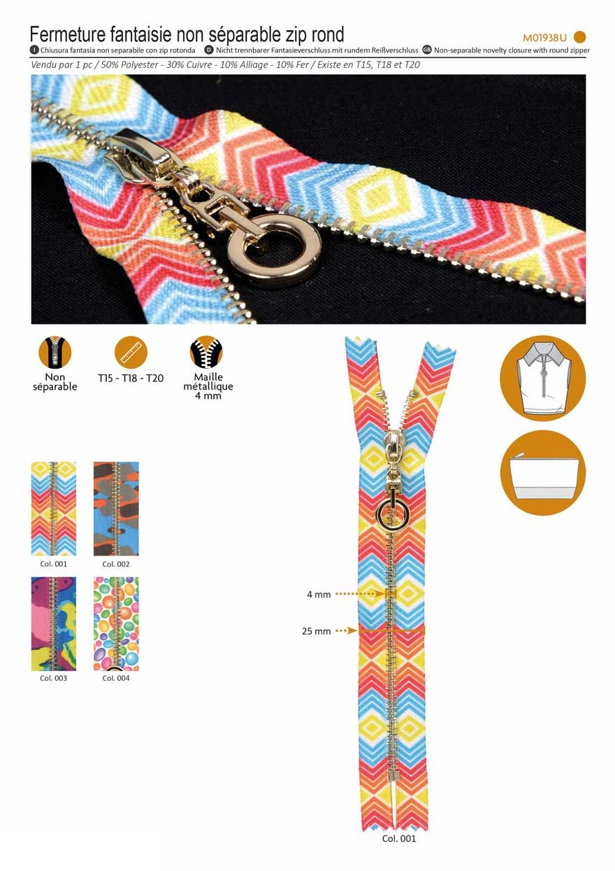 M01938 Non-Sep. Novelty Zip, Ring Pull