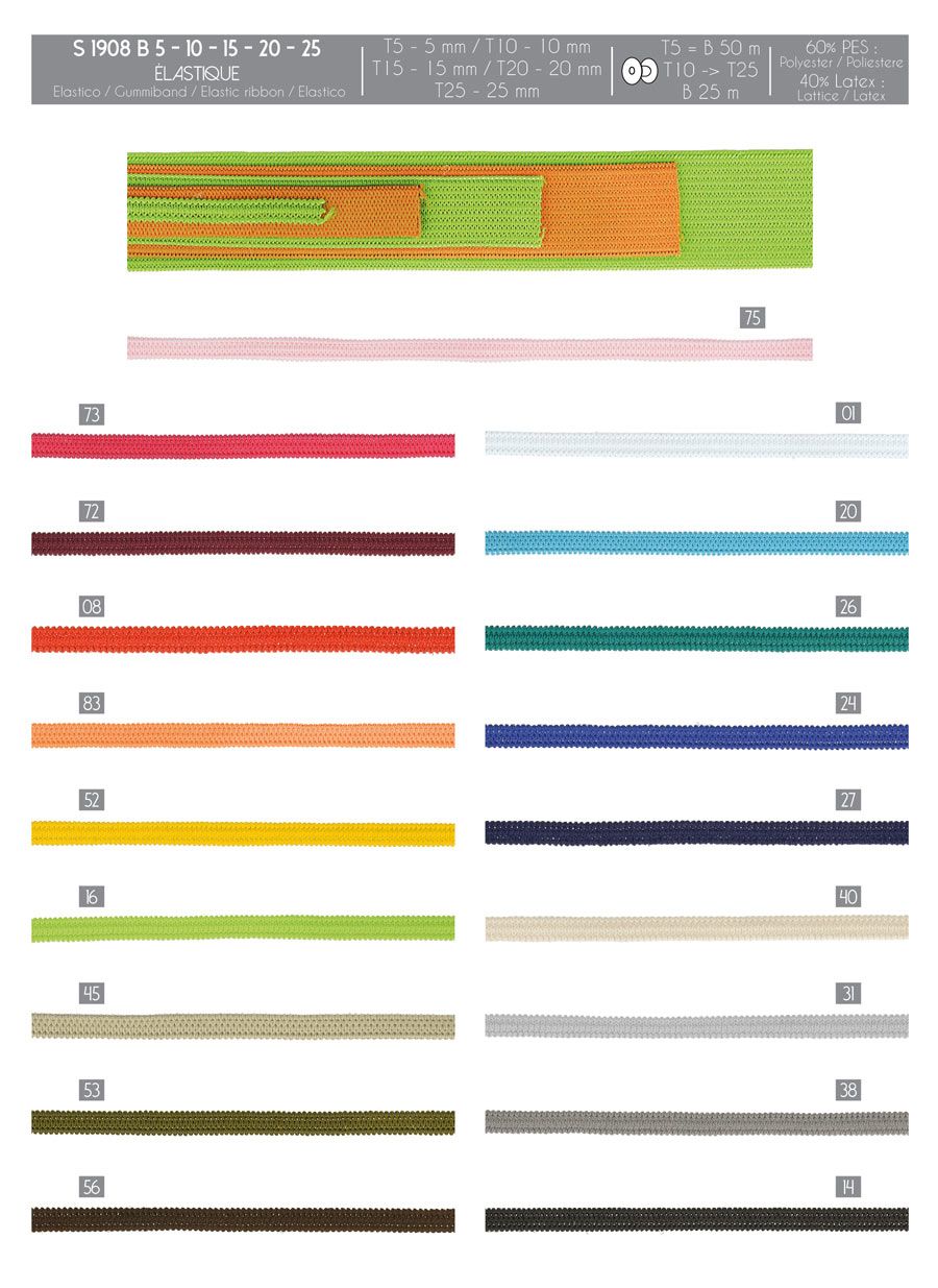 01908 Elastic, 5, 10, 15, 20 & 25mm