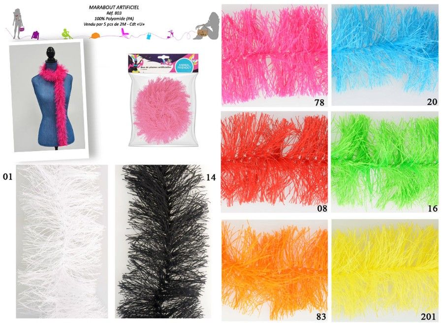00803 Faux Marabou Boa, One 2mtr Pc/Pk