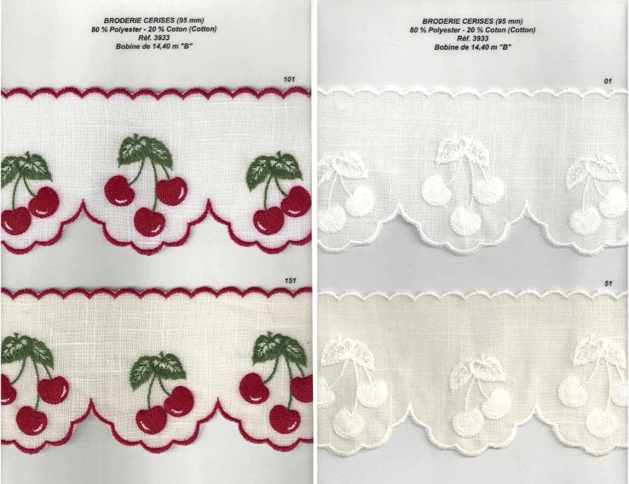 03933 Cherries, Embroidered Trim, 95mm