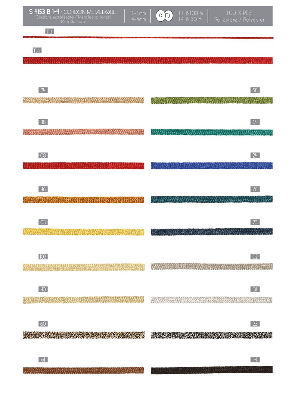 04153 Metallic Cord, 1mm & 4mm