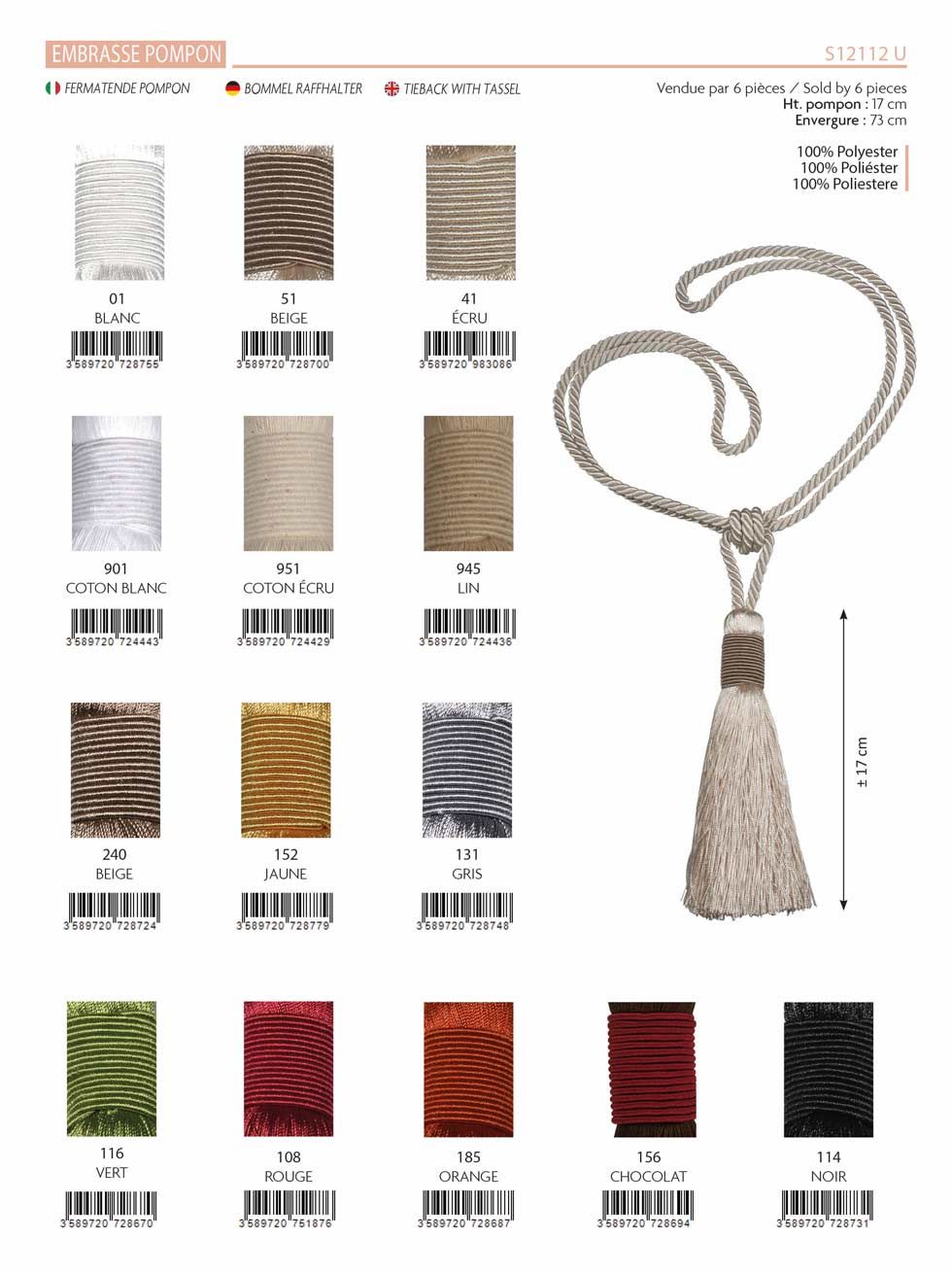 12112 Fine Curtain Tieback w/ Tassel
