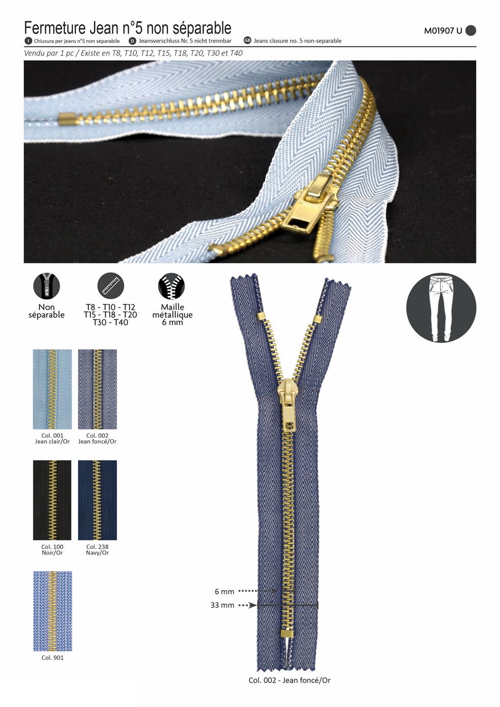 M01907 "Jeans" Zipper (Non-Separable) #5