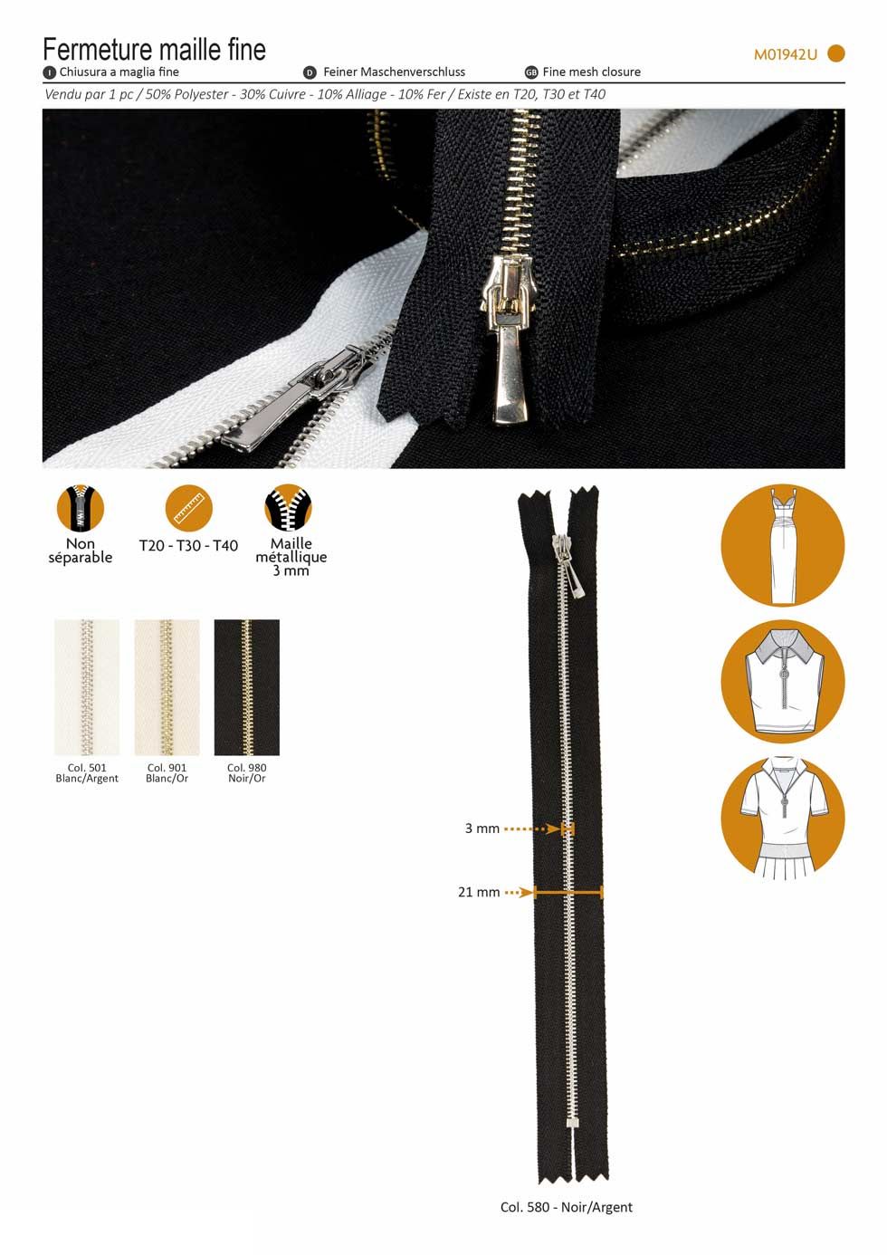 M01942 Fine Toothed Zipper