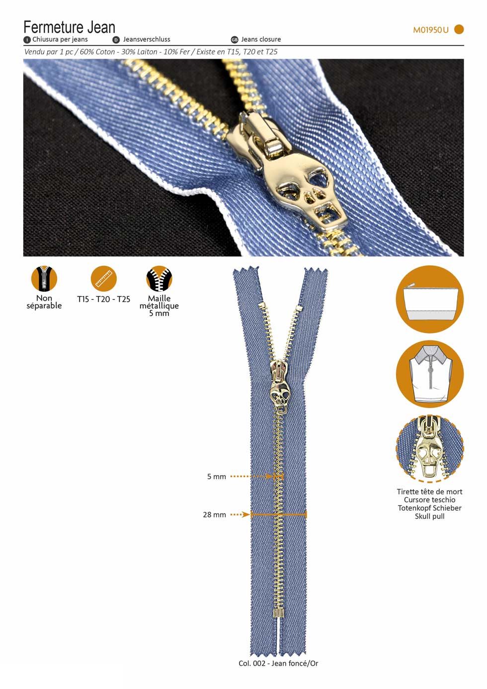 M01950 Jean Zipper w/ Skull Pull