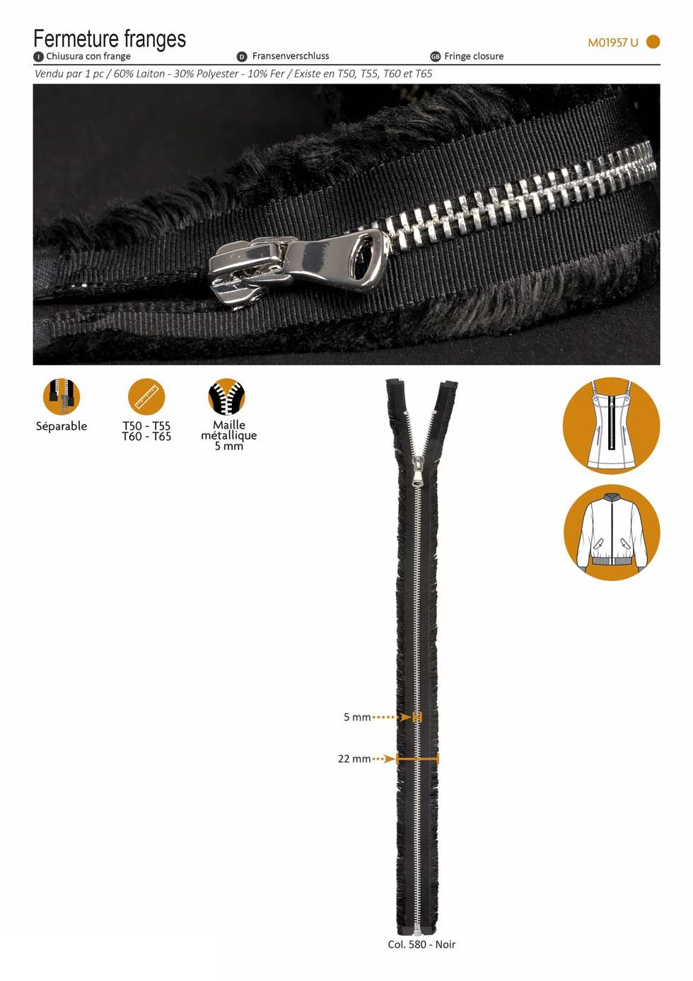 M01957 Fringe Zipper, Separable