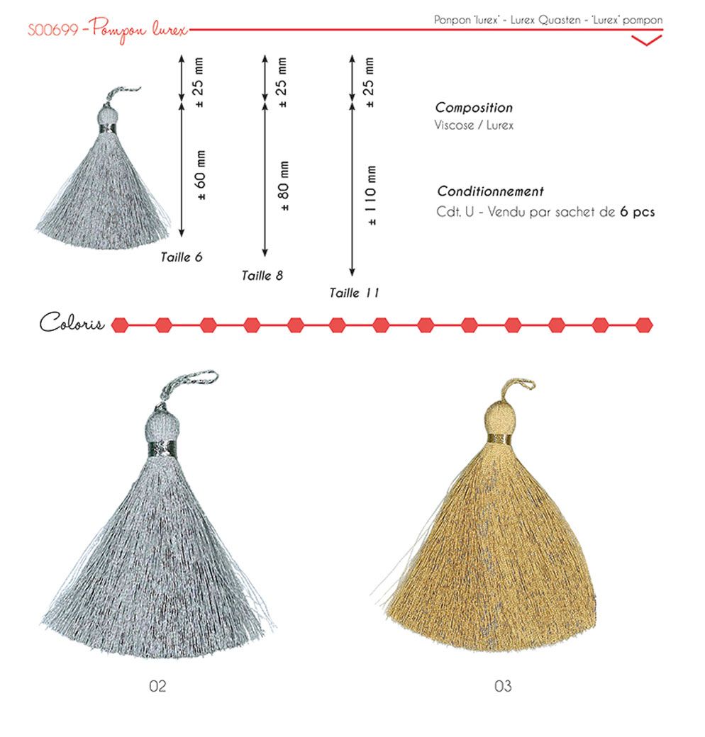00699 Lurex Tassel, 6cm, 8cm, & 11cm